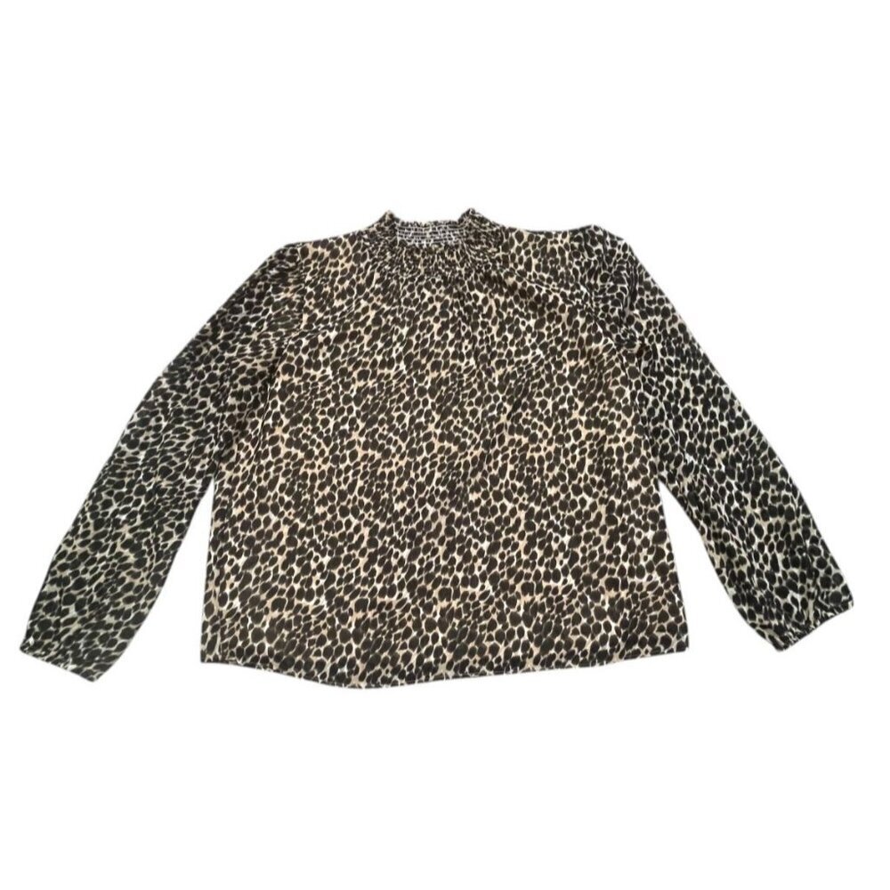 J.Crew Women’s Leopard Print Smocked Neck Blouse - Medium